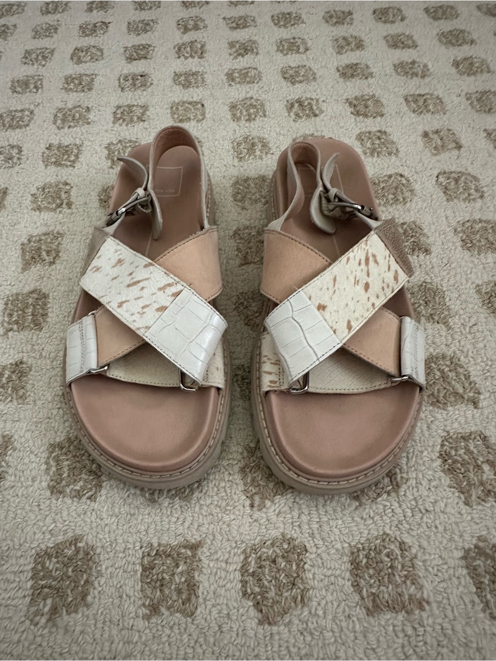 Dolce Vita Beige and Cream Mixed-Texture Strap Sandals